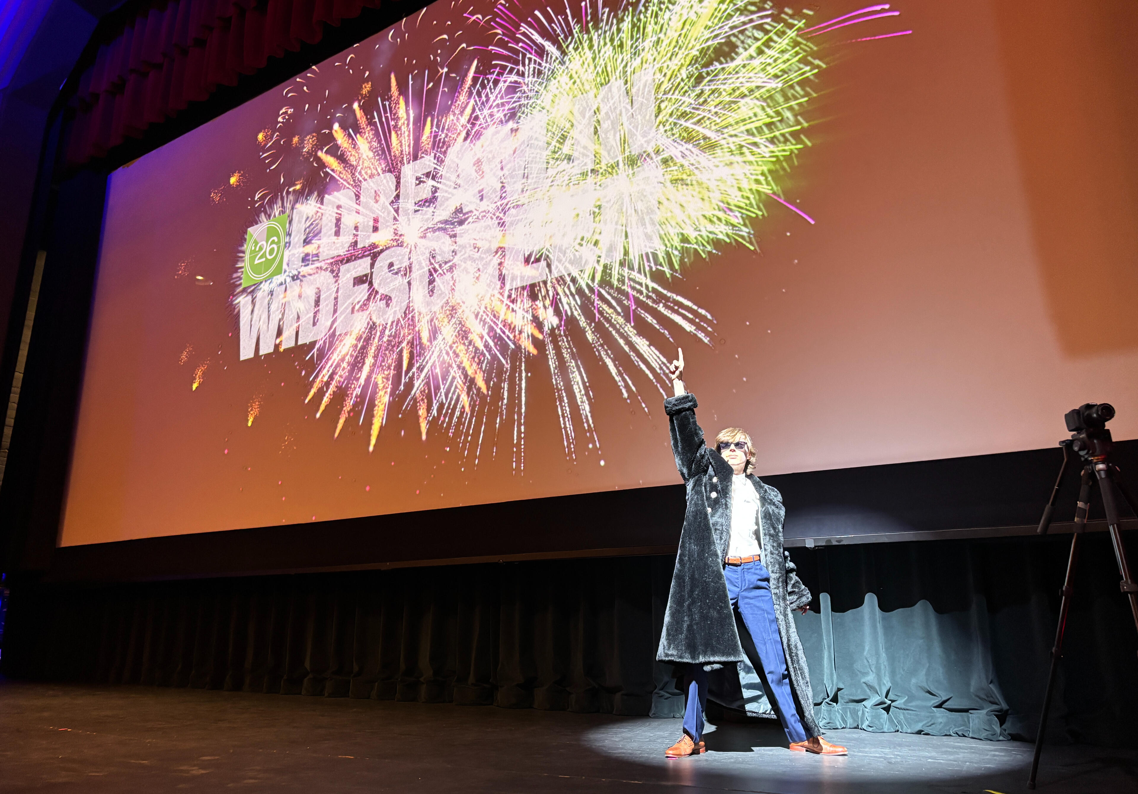 Brady McDowell performing on stage for the opening of I Dream In Widescreen 2026 (photo by Kevin Black)