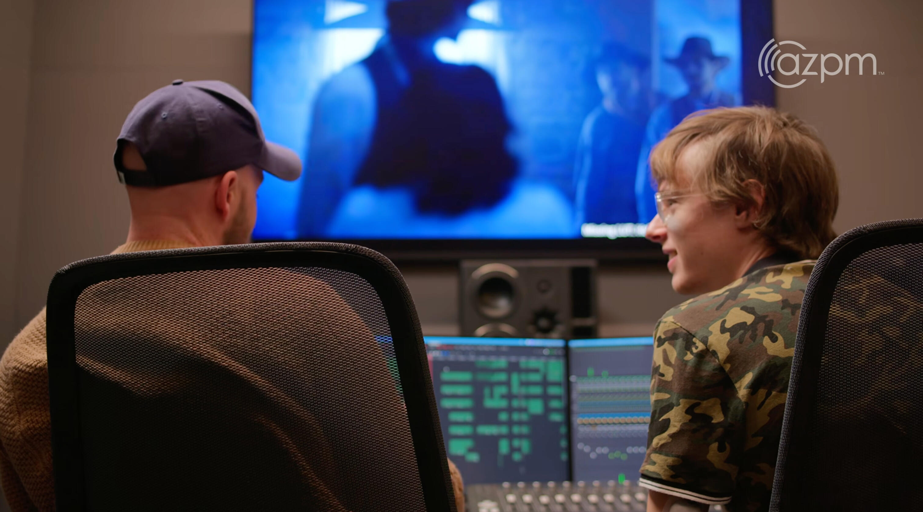 Brady McDowell (right) collaborating with director Clinton Willis (left) on the sound for Be Still, Boone (2026) (photo by Owen Eldridge)